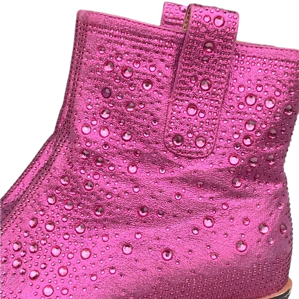 ISNOM 11 Metallic Pink Rhinestone Western Boots Booties Cowgirl Festival Concert - Picture 2 of 13